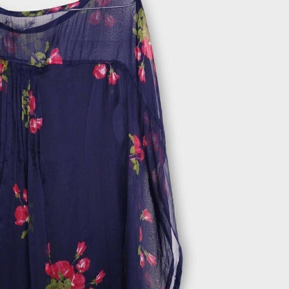 Antica Satori Dress Sz Medium Red Navy Chiffon Short Sleeve Sheer Mini Cocktail - Picture 10 of 13